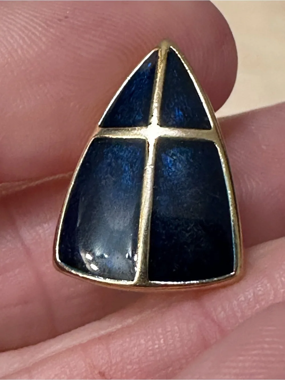Vintage Crown Trifari Navy Enamel Gold Plated Geometric Pin